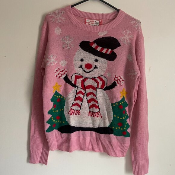 Ugly Christmas Sweater – Pink Snowman Holiday Knit - Picture 1 of 6